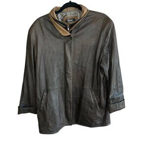 Remy Women’s Dark Brown Lambskin Leather Double Collar Jacket Size Medium